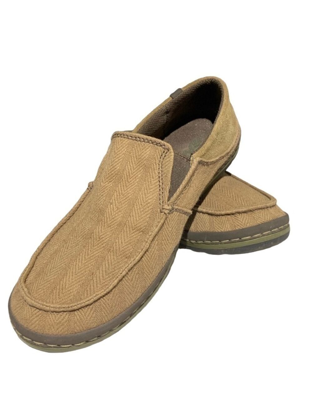 𝅺TEVA Clifton Creek Herring Bone Comfy Tan loafers Fabric Canvas Shoes Size 8